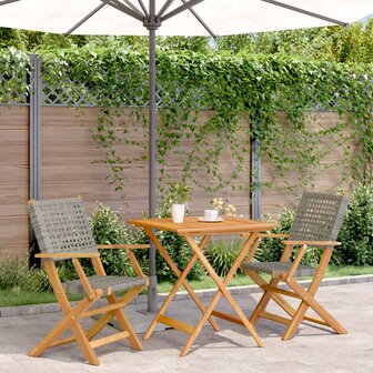 3-delige Bistroset poly rattan en massief hout grijs 1