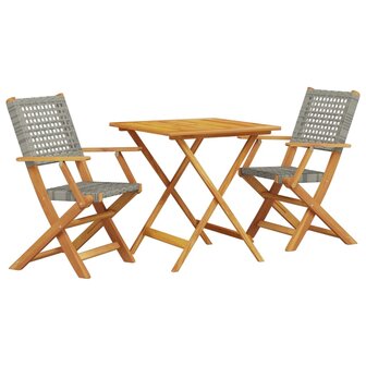 3-delige Bistroset poly rattan en massief hout grijs 2