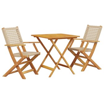 3-delige Bistroset poly rattan en massief hout beige 2