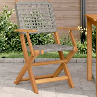 Tuinstoelen 2 st massief acaciahout en poly rattan grijs 1