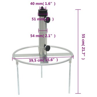 Parasolvoet met grondpennen voor &Oslash;38/48 mm staal zilverkleurig 5