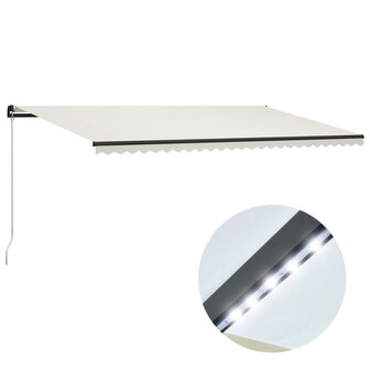 Luifel handmatig uittrekbaar met LED 600x300 cm cr&egrave;me 1