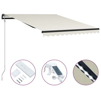 Luifel uittrekbaar met windsensor en LED 300x250 cm cr&egrave;me 1