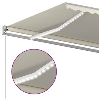 Luifel handmatig uittrekbaar met LED 500x300 cm cr&egrave;mekleurig 5