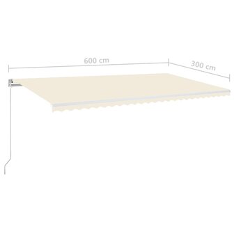 Luifel handmatig uittrekbaar met LED 600x300 cm cr&egrave;mekleurig 7