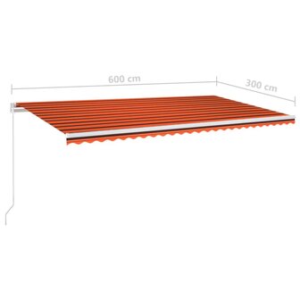 Luifel handmatig uittrekbaar met LED 600x300 cm oranje en bruin 7