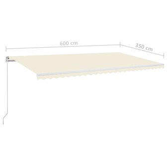 Luifel handmatig uittrekbaar met LED 600x350 cm cr&egrave;mekleurig 6