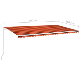 Luifel handmatig uittrekbaar met LED 600x350 cm oranje en bruin 6