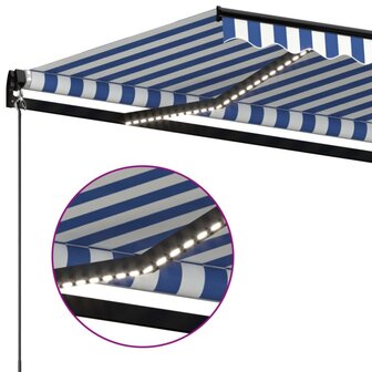 Luifel handmatig uittrekbaar met LED 500x300 cm blauw en wit 5