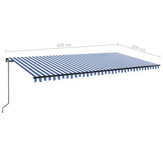 Luifel handmatig uittrekbaar met LED 600x300 cm blauw en wit 7