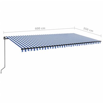 Luifel handmatig uittrekbaar met LED 600x350 cm blauw en wit 7