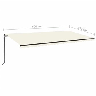 Luifel handmatig uittrekbaar met LED 600x350 cm cr&egrave;mekleurig 7