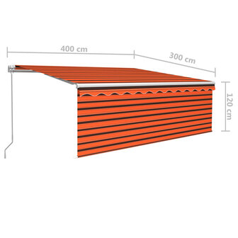 Luifel handmatig uittrekbaar rolgordijn LED 4x3 m oranje bruin 7