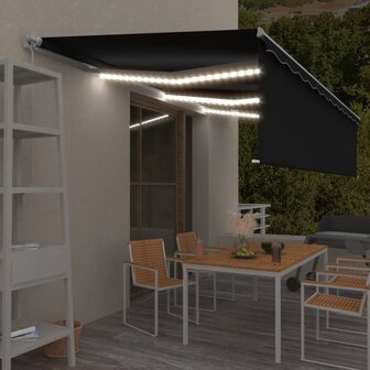 Luifel handmatig uittrekbaar met rolgordijn LED 6x3 m antraciet 1