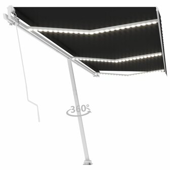 Luifel handmatig uittrekbaar met LED 600x300 cm antracietkleur 2