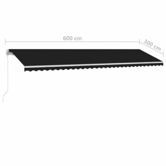 Luifel handmatig uittrekbaar met LED 600x300 cm antracietkleur 12