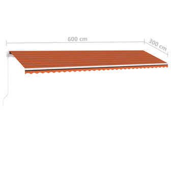 Luifel handmatig uittrekbaar met LED 600x300 cm oranje en bruin 12