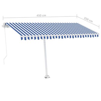 Luifel handmatig uittrekbaar met LED 450x350 cm blauw en wit 11