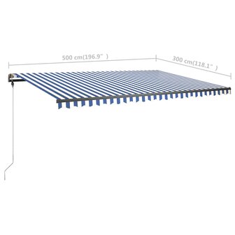 Luifel handmatig uittrekbaar met LED 500x300 cm blauw en wit 12