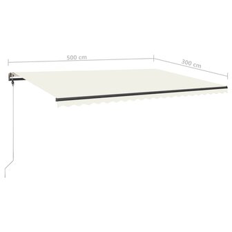 Luifel handmatig uittrekbaar met LED 500x300 cm cr&egrave;mekleurig 12