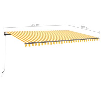 Luifel handmatig uittrekbaar met LED 500x300 cm geel en wit 12