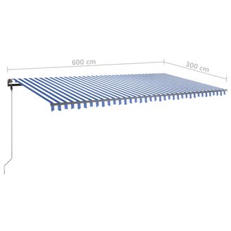 Luifel handmatig uittrekbaar met LED 600x300 cm blauw en wit 11