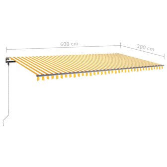 Luifel handmatig uittrekbaar met LED 600x300 cm geel en wit 12