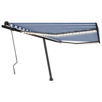 Luifel handmatig uittrekbaar met LED 400x350 cm blauw en wit 2