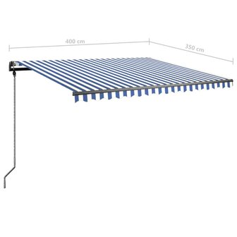 Luifel handmatig uittrekbaar met LED 400x350 cm blauw en wit 12