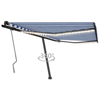 Luifel handmatig uittrekbaar met LED 450x350 cm blauw en wit 1