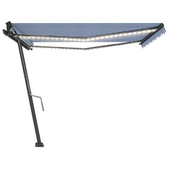 Luifel handmatig uittrekbaar met LED 450x350 cm blauw en wit 4