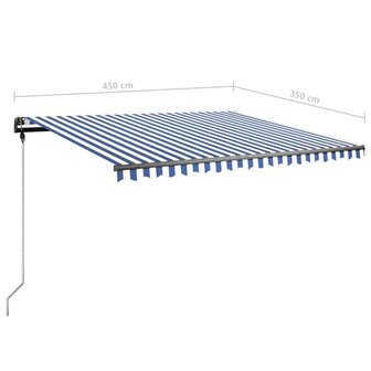 Luifel handmatig uittrekbaar met LED 450x350 cm blauw en wit 11