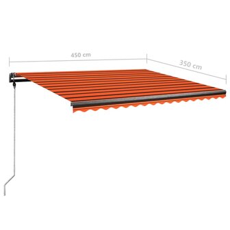 Luifel handmatig uittrekbaar met LED 450x350 cm oranje en bruin 11