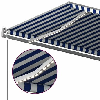 Luifel handmatig uittrekbaar met LED 600x350 cm blauw en wit 6