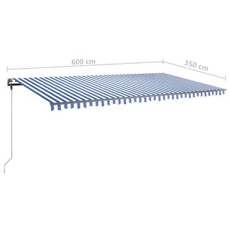 Luifel handmatig uittrekbaar met LED 600x350 cm blauw en wit 12