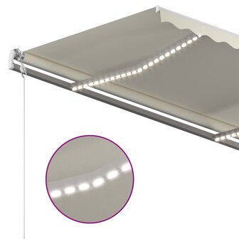 Luifel handmatig uittrekbaar met LED 4,5x3,5 m cr&egrave;mekleurig 6