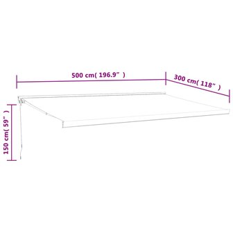 Luifel uittrekbaar 5x3 m stof en aluminium geel en wit 9