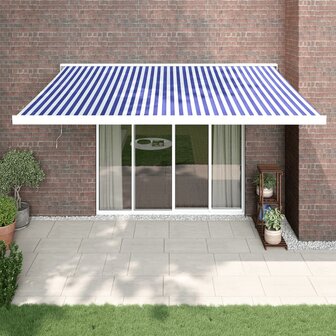 Luifel uittrekbaar 4x3 m stof en aluminium blauw en wit 1