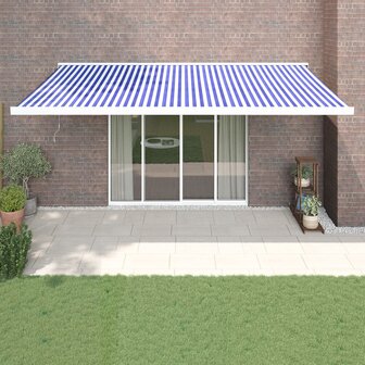 Luifel uittrekbaar 5x3 m stof en aluminium blauw en wit 1