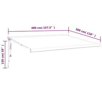 Luifel uittrekbaar 4x3 m stof en aluminium cr&egrave;mekleurig 12