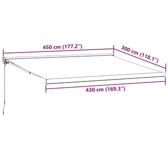 Luifel uittrekbaar 4,5x3 m stof en aluminium antraciet en wit 9