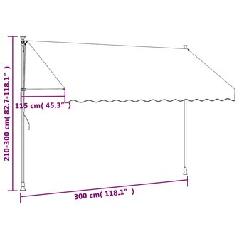 Luifel uittrekbaar 300x150 cm stof en staal cr&egrave;mekleurig 11