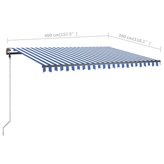 Luifel vrijstaand handmatig uittrekbaar 400x300 cm blauw en wit 11