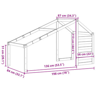 Kinderbedhuisje 198x87x113 cm massief grenenhout 9