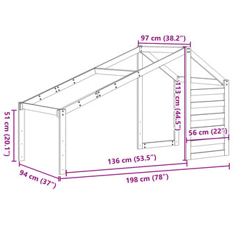 Kinderbedhuisje 198x97x113 cm massief grenenhout 9