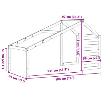 Kinderbedhuisje 188x97x113 cm massief grenenhout 9