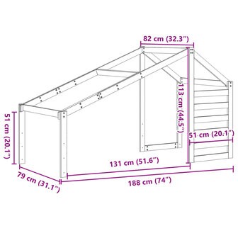 Kinderbedhuisje 188x82x113 cm massief grenenhout 9