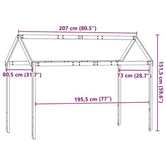 Kinderbedhuisje 207x80,5x151,5 cm massief grenenhout wasbruin 9