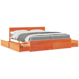 Bed met lades en matras massief grenenhout wasbruin 200x200 cm 1