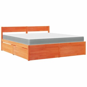 Bed met lades en matras massief grenenhout wasbruin 180x200 cm 2